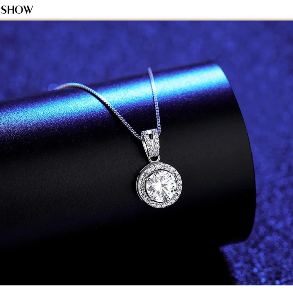 Certified 1ct. t.w. Diamond Moissanite Halo Necklace NEW K